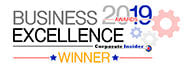 Logo with text that reads: "Business Excellence 2019 Awards Corporate Insider"